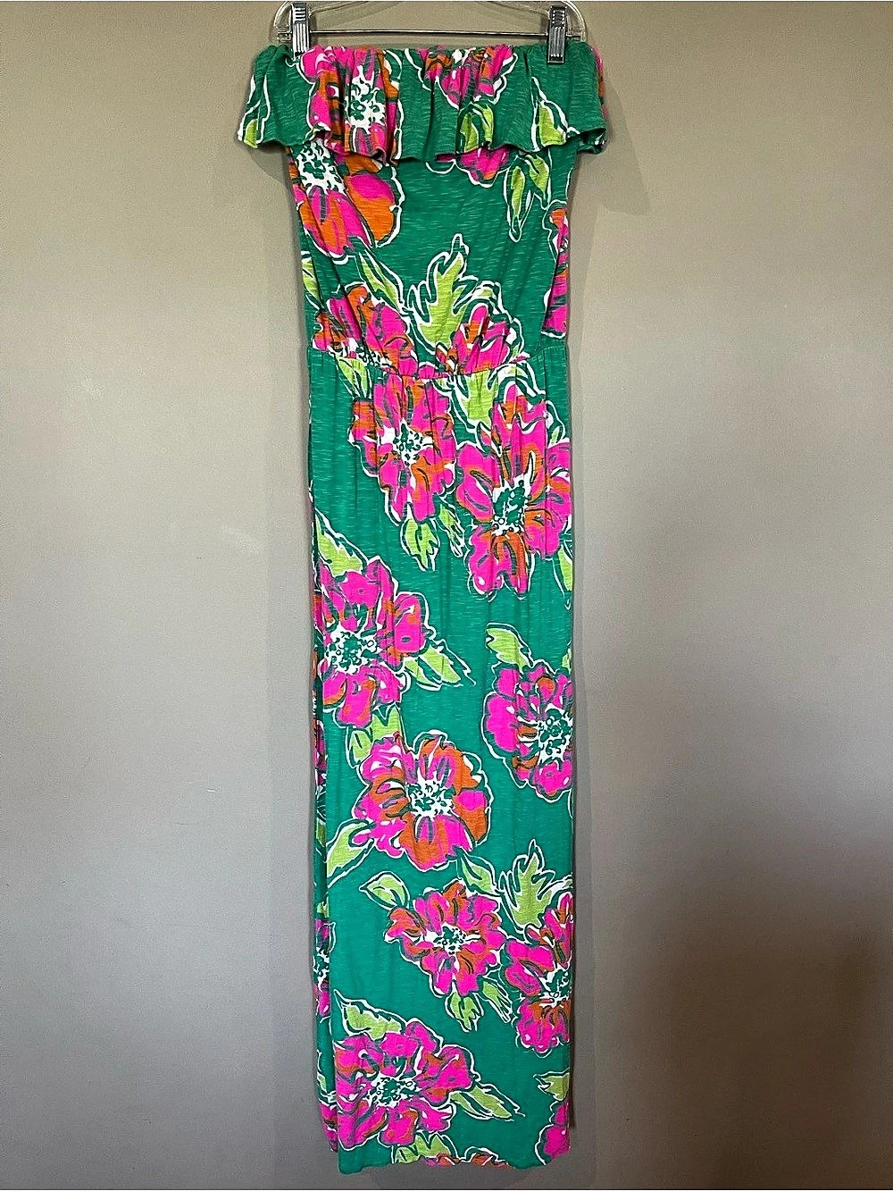 Lilly Pulitzer NWOT Floral Strapless Maxi Dress Green and Pink